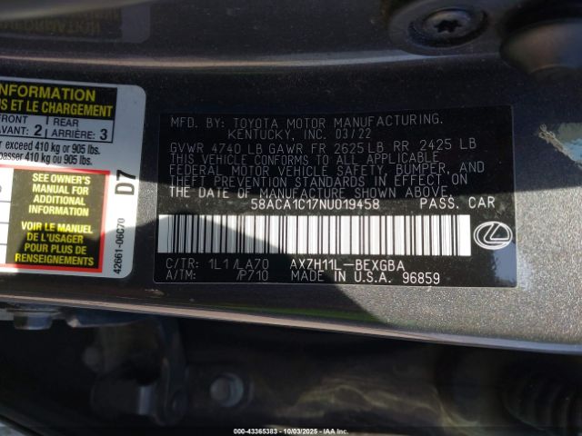 2022 LEXUS ES 300H 58ACA1C17NU019458 Photo 8