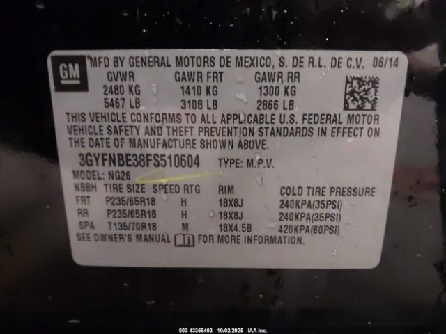 2015 CADILLAC SRX 3GYFNBE38FS510604 Photo 8