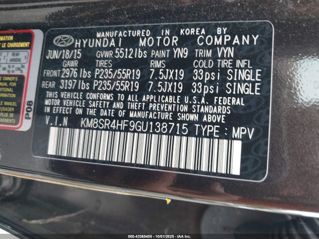 Hyundai gdi lambda ii 2016 KM8SR4HF9GU138715 Image 9