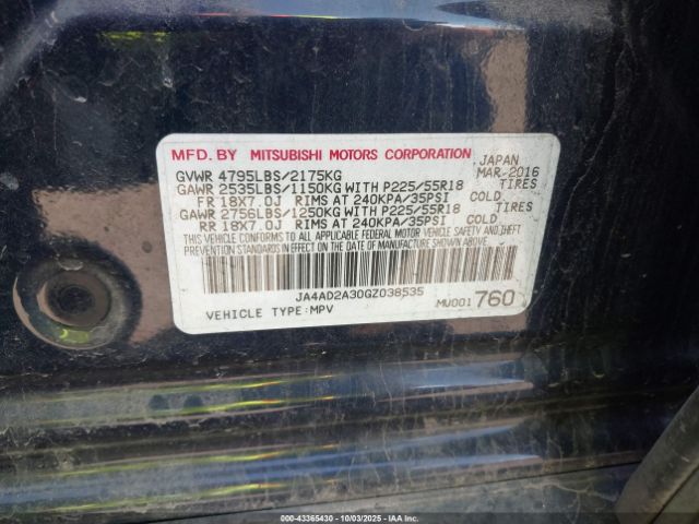 2016 MITSUBISHI OUTLANDER JA4AD2A30GZ038535 Photo 8