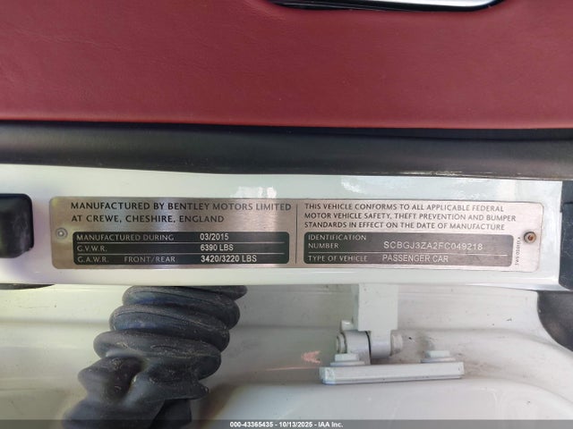 2015 BENTLEY CONTINENTAL GT SCBGJ3ZA2FC049218 Photo 8