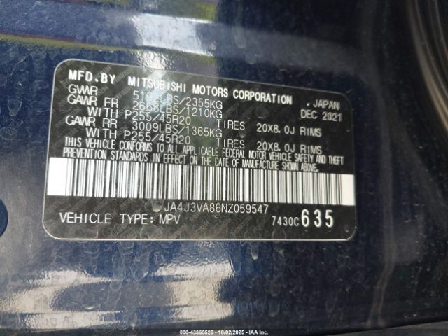 2022 MITSUBISHI OUTLANDER JA4J3VA86NZ059547 Photo 8