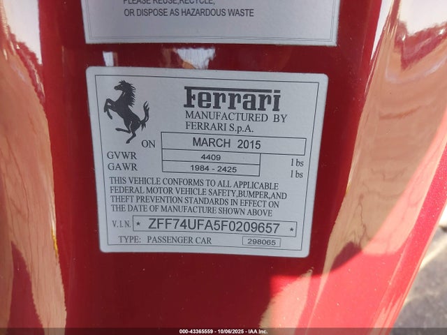 2015 FERRARI F12BERLINETTA ZFF74UFA5F0209657 Photo 8