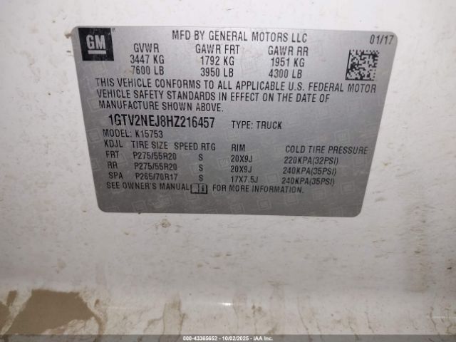 2017 GMC SIERRA 1500 1GTV2NEJ8HZ216457 Photo 8