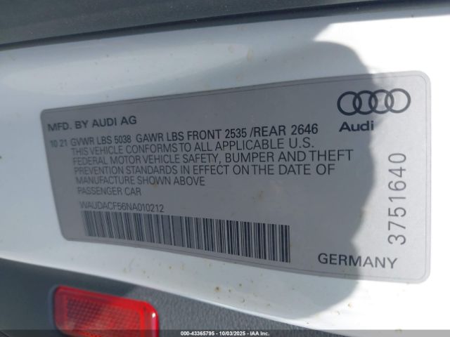 2022 AUDI A5 SPORTBACK WAUDACF56NA010212 Photo 8