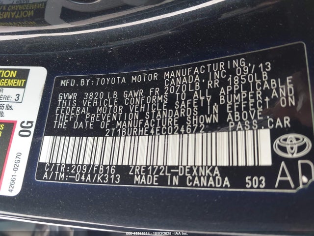 Toyota 2zr-fe 2014 2T1BURHE4EC024672 Image 9