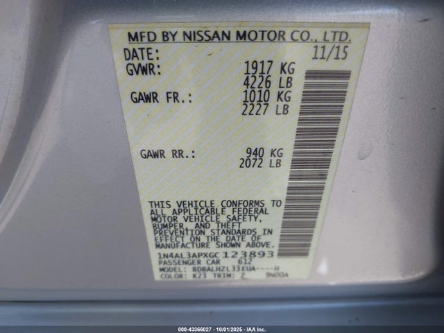 1N4AL3APXGC123893 Nissan Altima