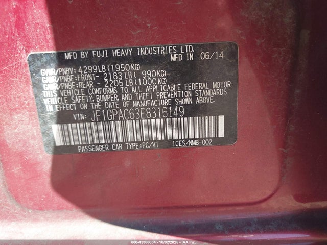 Subaru Impreza 2014 JF1GPAC63E8316149 Image 9