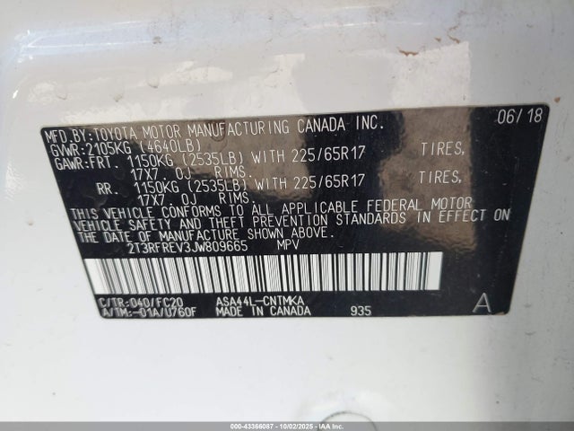 Toyota 2ar-fe 2018 2T3RFREV3JW809665 Image 9