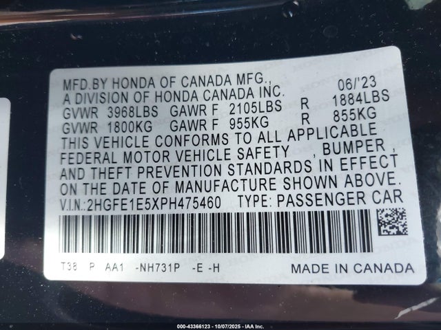 Honda l15ca 2023 2HGFE1E5XPH475460 Image 9