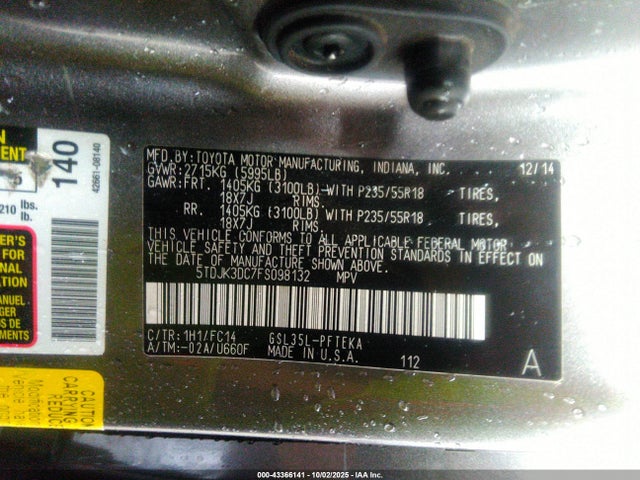 Toyota 2gr-fks 2015 5TDJK3DC7FS098132 Image 9