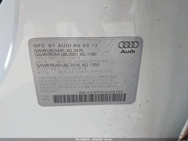 2012 AUDI Q5 WA1LFAFP4CA098769 Photo 8