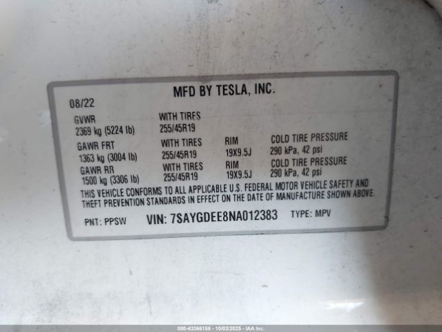 2022 TESLA MODEL Y 7SAYGDEE8NA012383 Photo 8