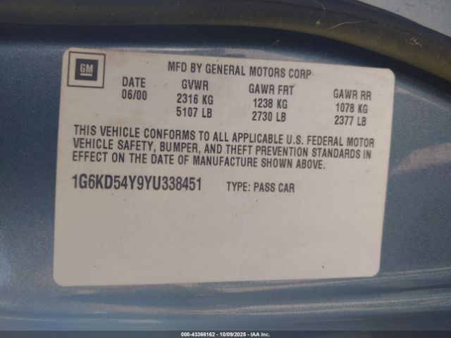 2000 CADILLAC DEVILLE 1G6KD54Y9YU338451 Photo 8