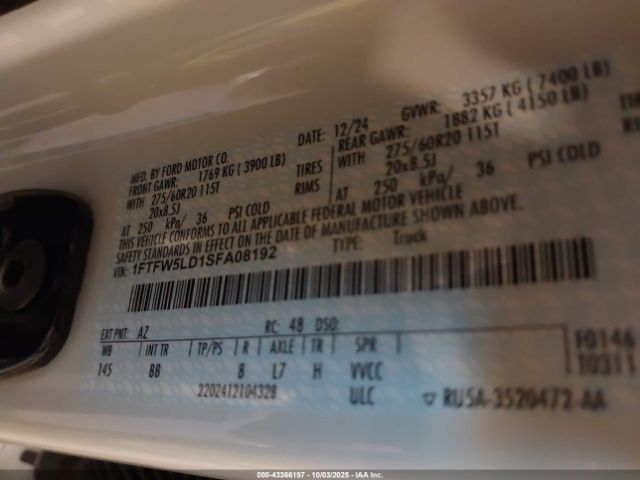 2025 FORD F-150 1FTFW5LD1SFA08192 Photo 8