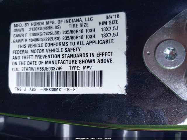 7FARW1H58JE033749 Honda CR-V EX