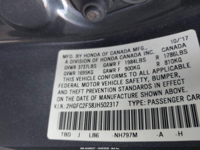 Honda k20c2 2018 2HGFC2F58JH502317 Image 9
