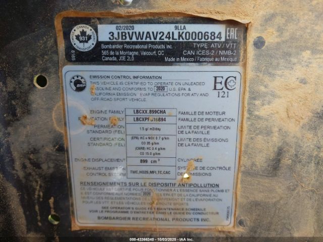 2020 CAN-AM MAVERICK X3 3JBVWAV24LK000684 Photo 9