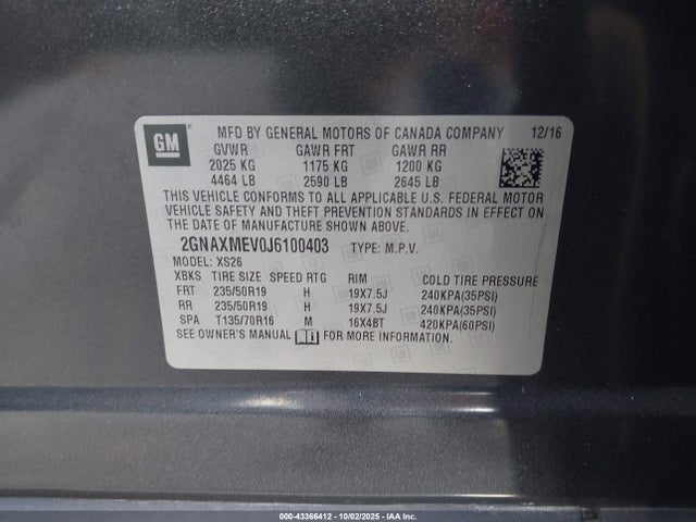2GNAXMEV0J6100403 Chevrolet lyx - direct injection, vvt, fgt, turbo, alum, gen1