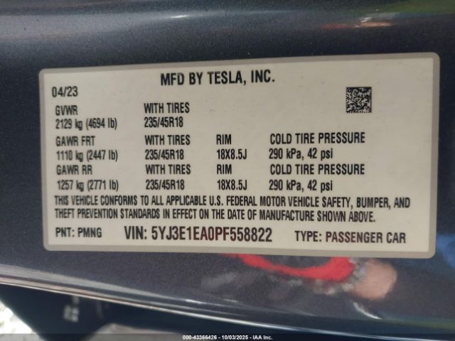 2023 TESLA MODEL 3 5YJ3E1EA0PF558822 Photo 8