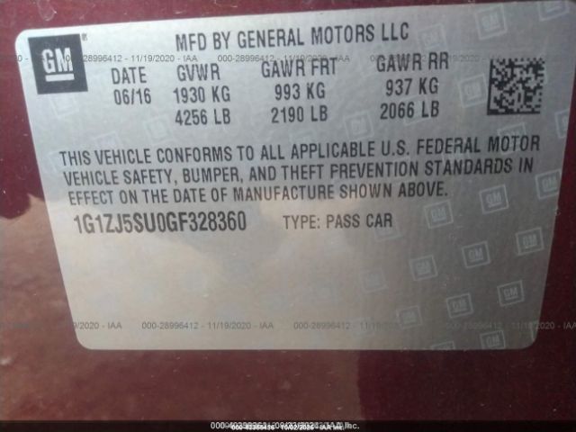 2016 CHEVROLET MALIBU HYBRID 1G1ZJ5SU0GF328360 Photo 8