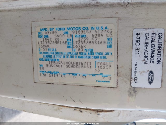 1989 FORD ECONOLINE 1FBJS31H0KHB76771 Photo 8