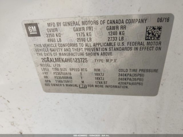 2017 GMC TERRAIN 2GKALMEK4H6123725 Photo 8