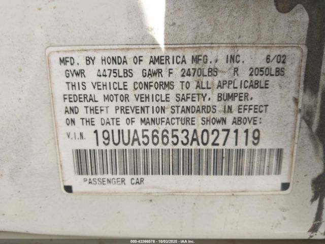 2003 ACURA TL 19UUA56653A027119 Photo 8