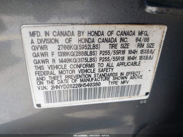 2008 ACURA MDX 2HNYD28228H540380 Photo 8