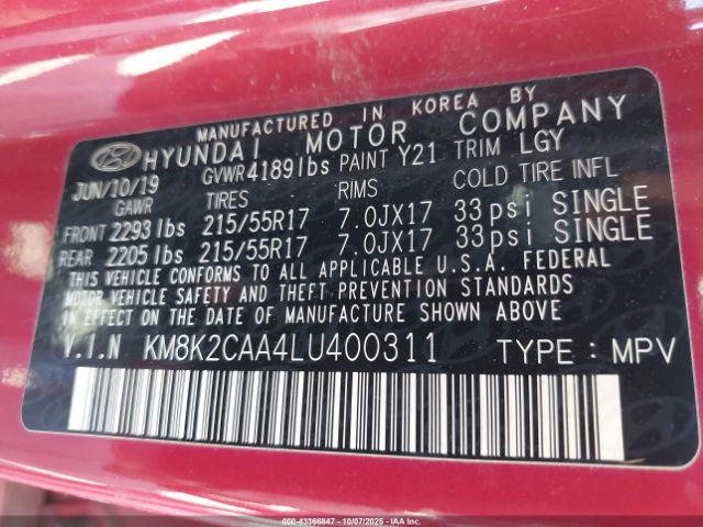 2020 HYUNDAI KONA KM8K2CAA4LU400311 Photo 8