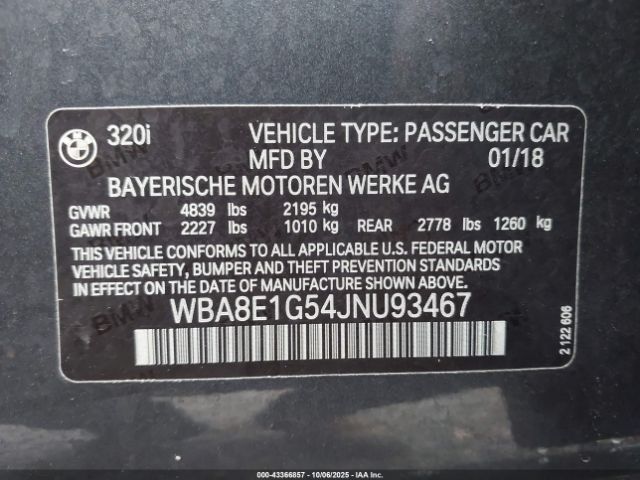 2018 BMW 320I WBA8E1G54JNU93467 Photo 8