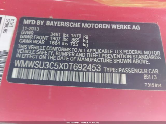 2013 MINI HARDTOP WMWSU3C5XDT692453 Photo 8