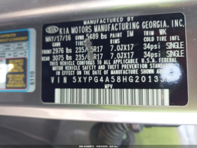 2017 KIA SORENTO 5XYPG4A58HG201338 Photo 8