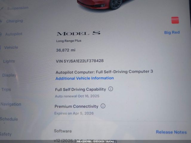 2020 TESLA MODEL S 5YJSA1E22LF378428 Photo 6