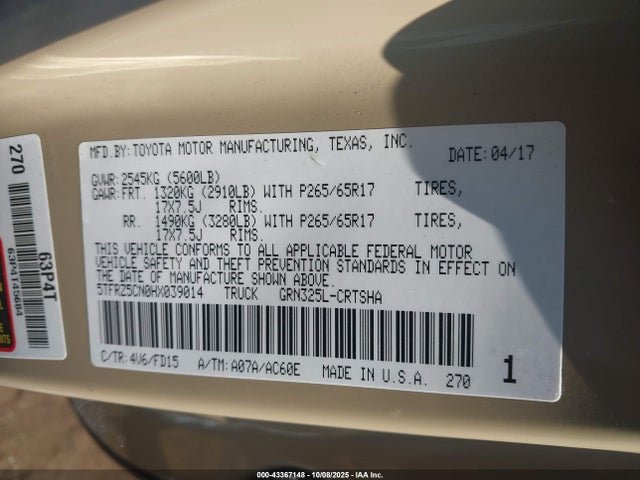 5TFRZ5CN0HX039014 Toyota Tacoma Sr5 V6