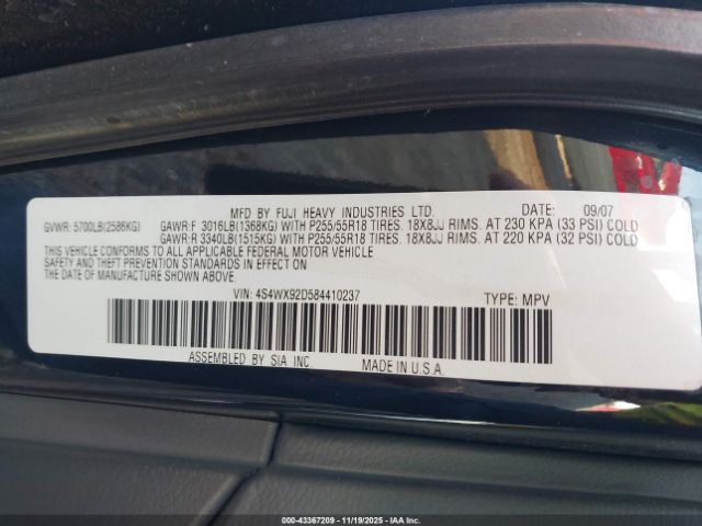 2008 SUBARU TRIBECA 4S4WX92D584410237 Photo 8