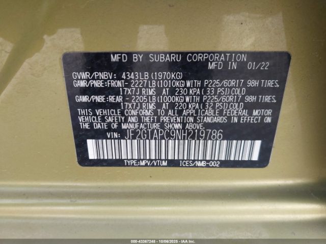 2022 SUBARU CROSSTREK JF2GTAPC9NH219786 Photo 8