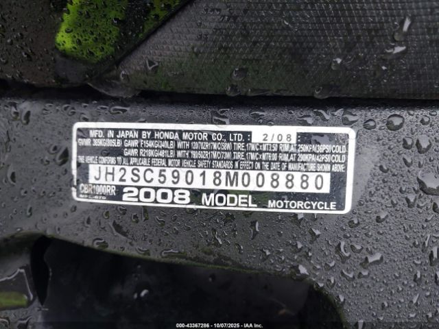 2008 HONDA CBR1000 JH2SC59018M008880 Photo 9
