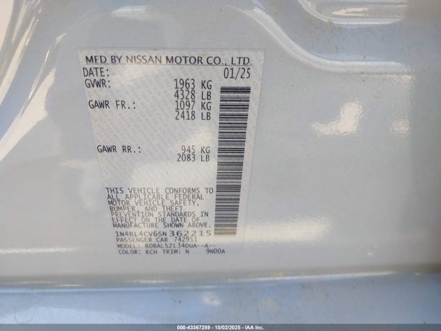 Nissan Altima 2025 1N4BL4CV6SN362215 Image 9