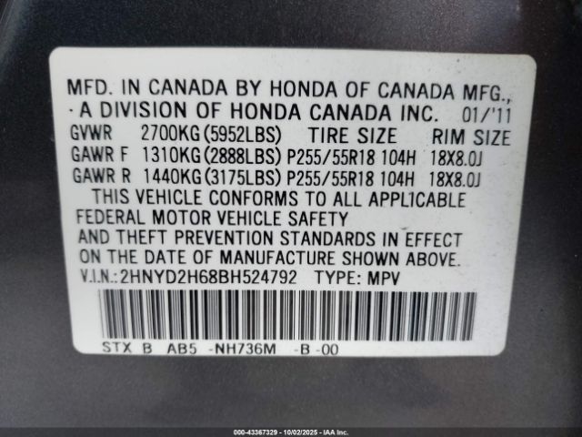 2011 ACURA MDX 2HNYD2H68BH524792 Photo 8