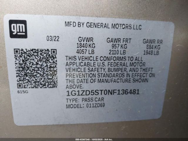2022 CHEVROLET MALIBU 1G1ZD5ST0NF136481 Photo 8