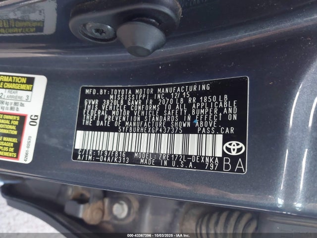 Toyota COROLLA LE 2016 5YFBURHEXGP437375 Image 9