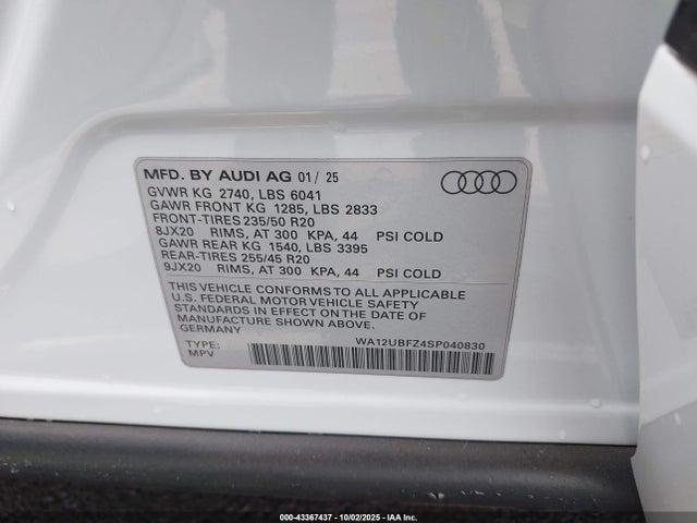 Продажа на аукционе авто 2025 Audi Q4 Sportback E-tron Premium 55 Quattro, vin: WA12UBFZ4SP040830, номер лота: 43367437