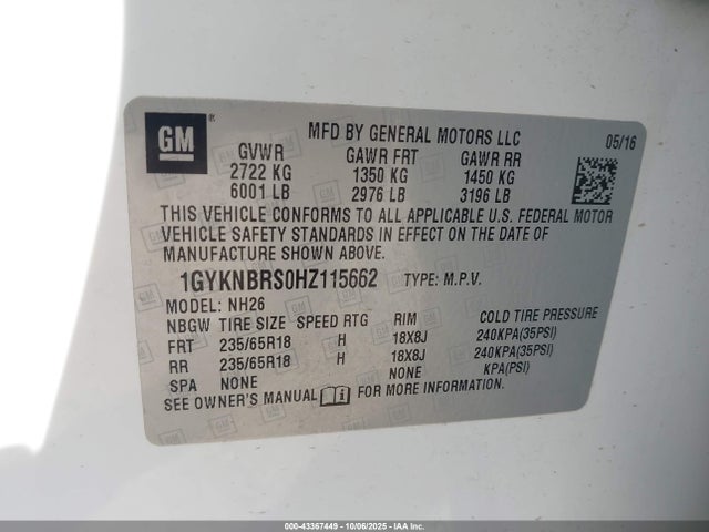 2017 CADILLAC XT5 1GYKNBRS0HZ115662 Photo 8