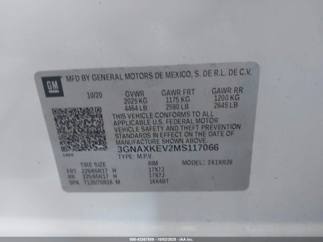 Chevrolet lyx 2021 3GNAXKEV2MS117066 Image 9