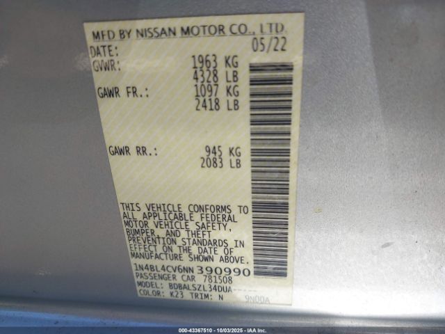 2022 NISSAN ALTIMA 1N4BL4CV6NN390990 Photo 8