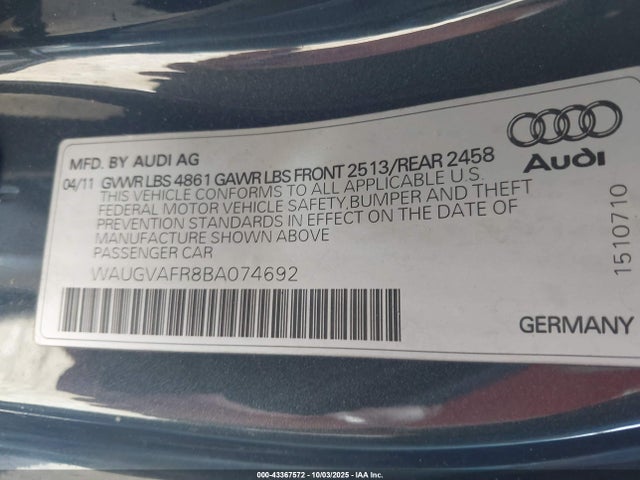 2011 AUDI S5 WAUGVAFR8BA074692 Photo 8