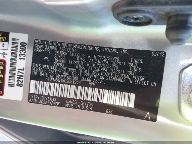 2012 TOYOTA SEQUOIA 5TDDW5G15CS064919 Photo 8