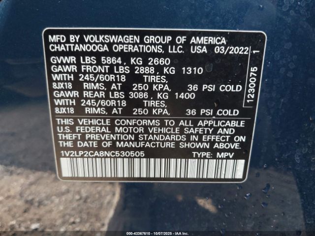 2022 VOLKSWAGEN ATLAS 1V2LP2CA8NC530505 Photo 8