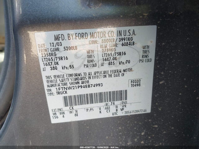 2004 FORD F-250 1FTNW21P94EB74993 Photo 8